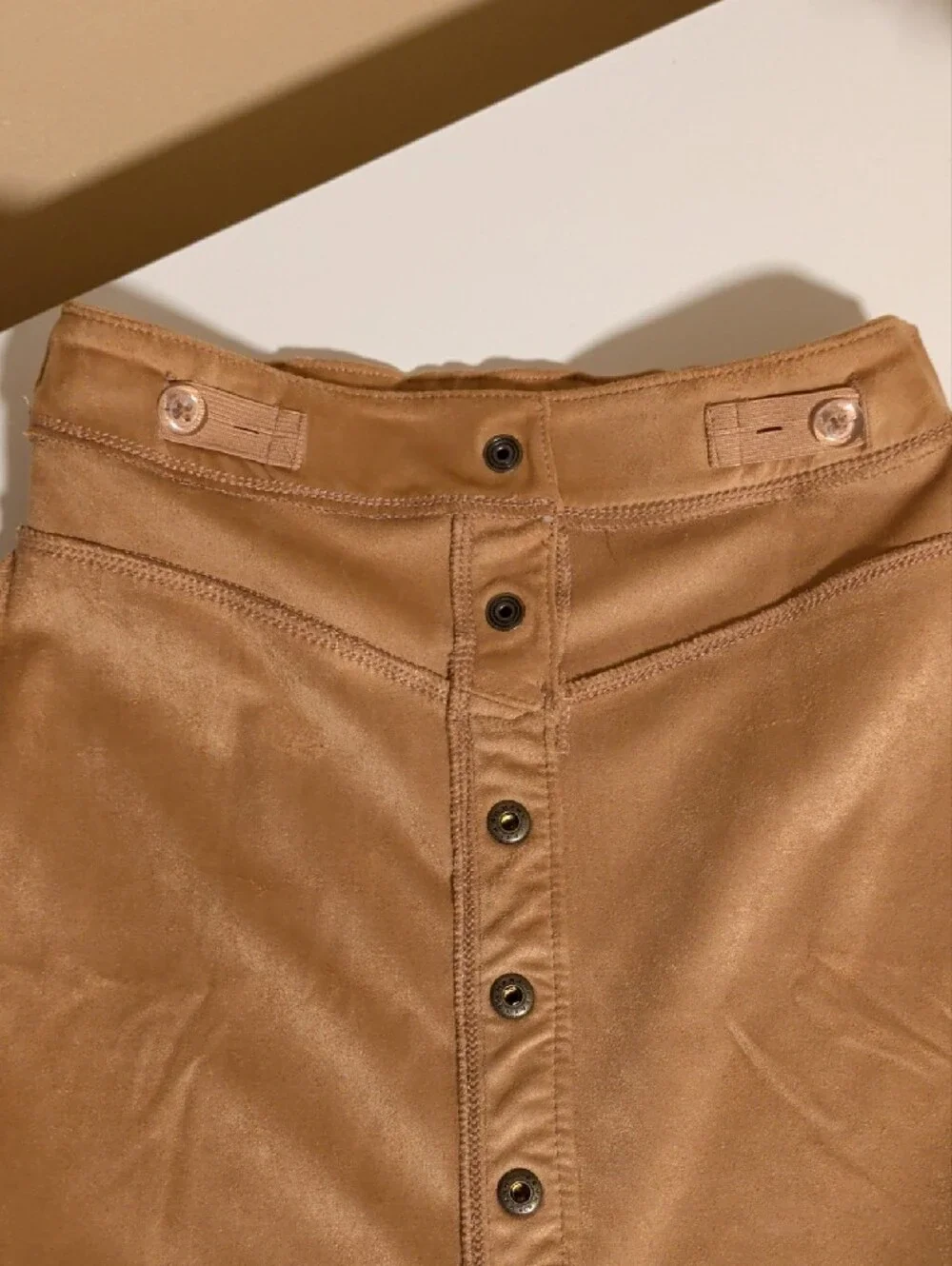 Old Navy Tan Button-Front A-Line Suede Mini Skirt